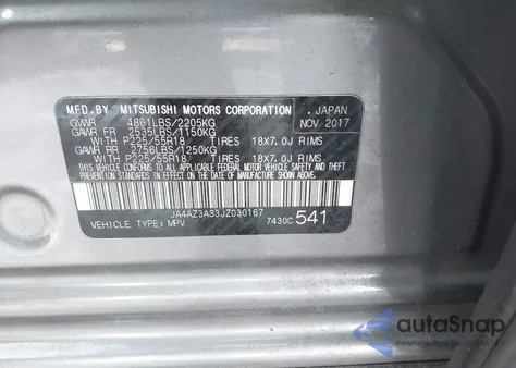 2018 Mitsubishi Outlander Le from USA, damaged, VIN JA4AZ3A33JZ030167
